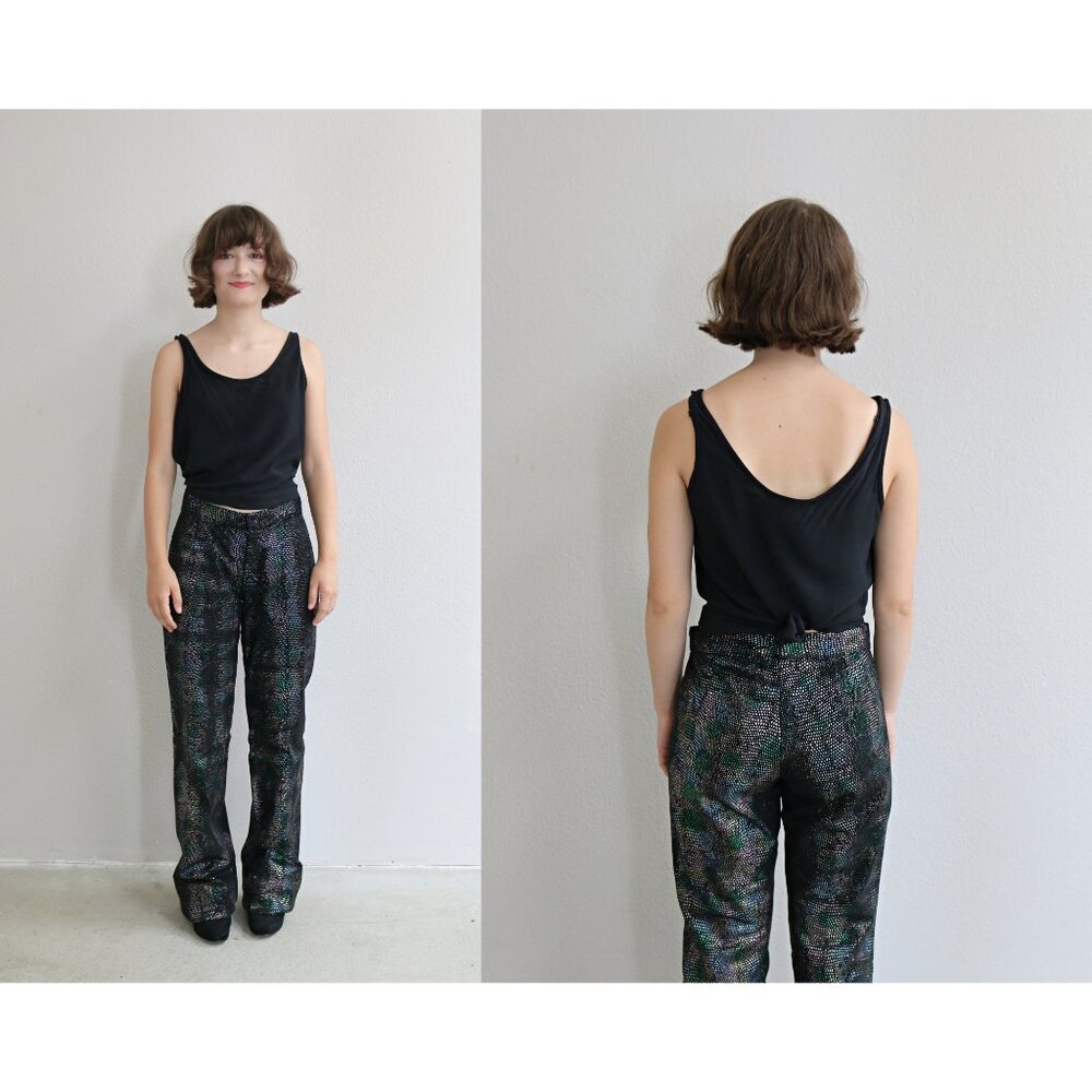 2000s Y2K Snakeskin Black Suede Leather Pants Women's Slim Extra Small 0 2 XS